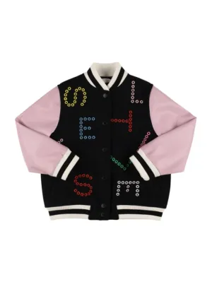 Stella McCartney Kids   Embroidered wool blend varsity jacket 