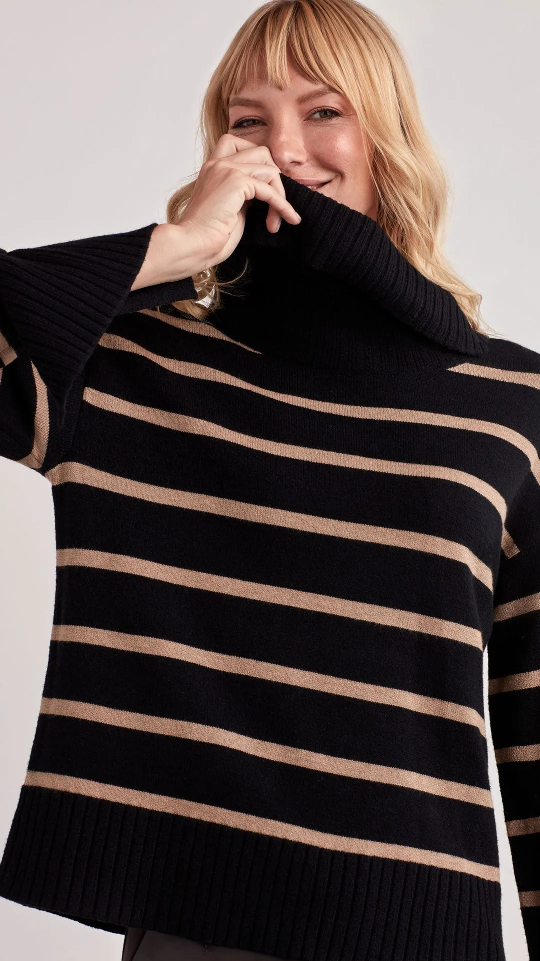 STRIPED COWL NECK SWEATER