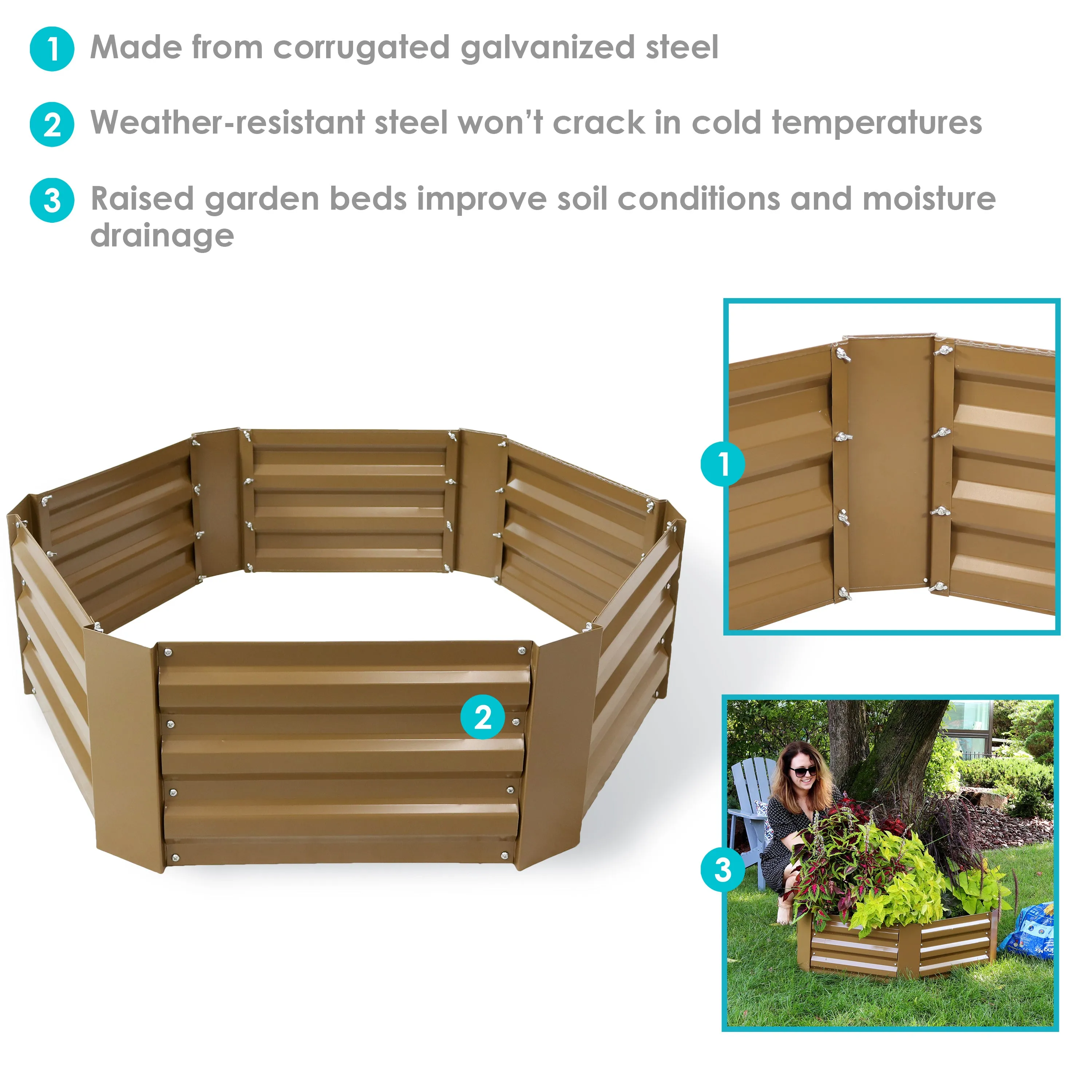 Sunnydaze Galvanized Steel Raised Garden Bed - Hexagon - 40.5"