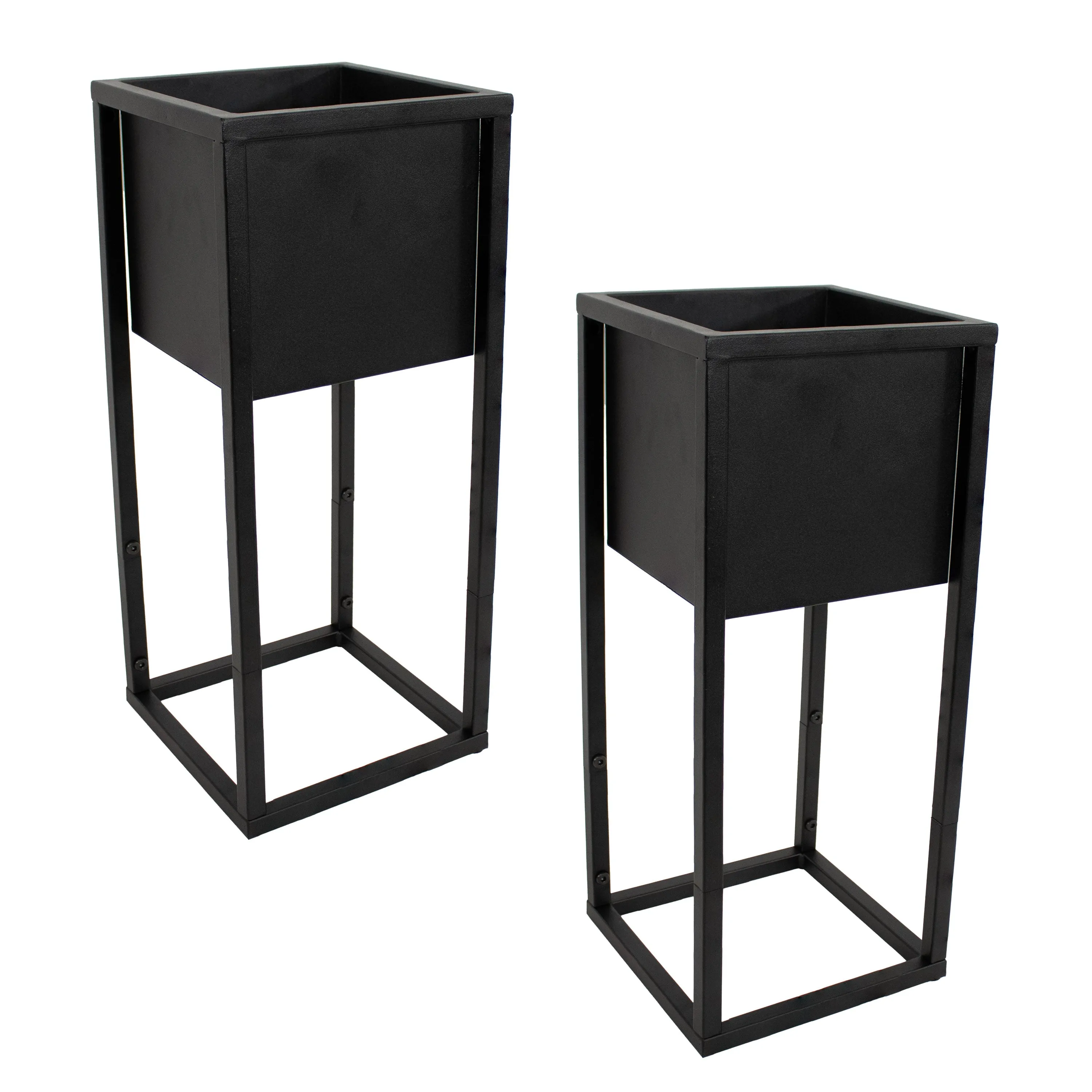 Sunnydaze Modern Simplicity Metal Planter Boxes with Legs - Set of 2