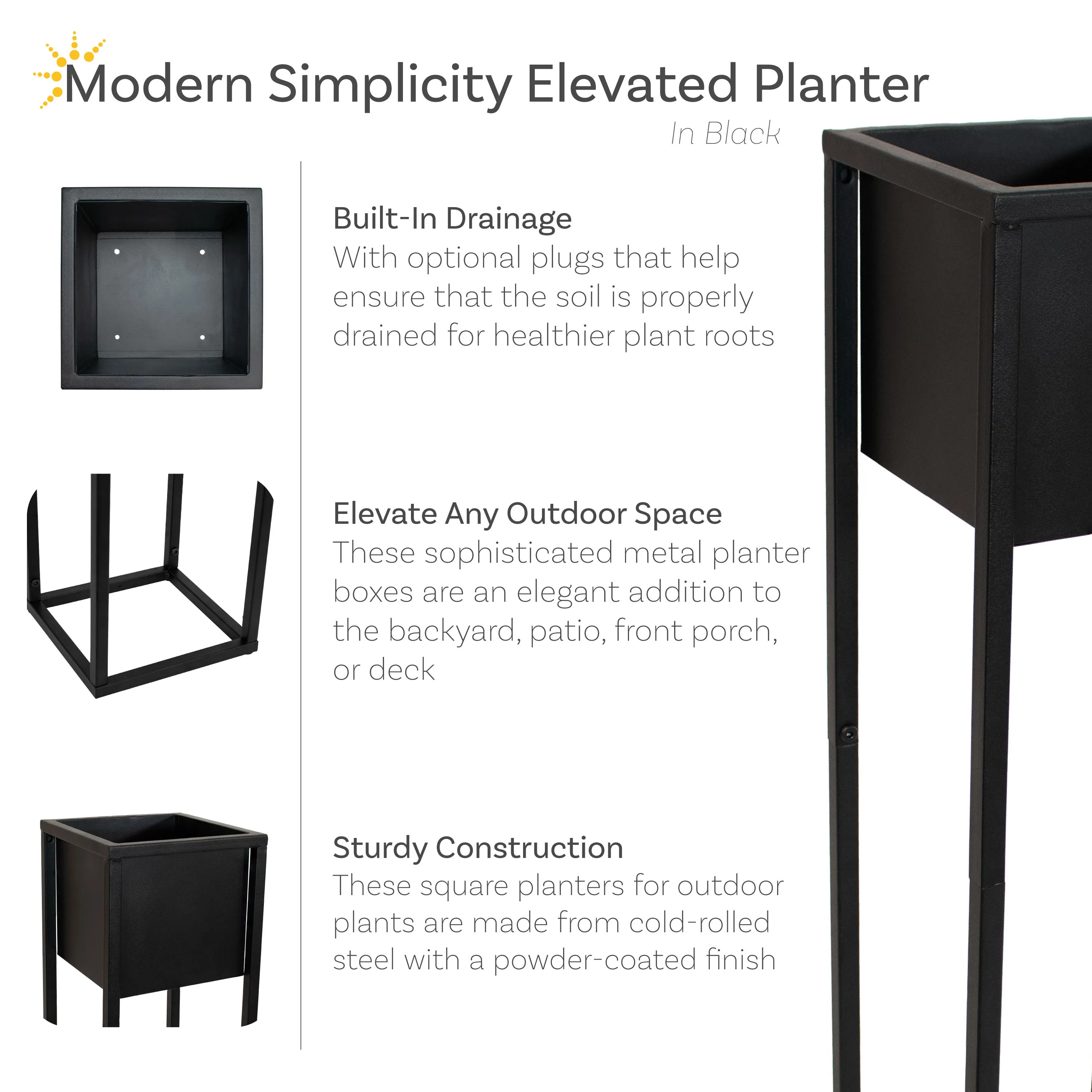 Sunnydaze Modern Simplicity Metal Planter Boxes with Legs - Set of 2