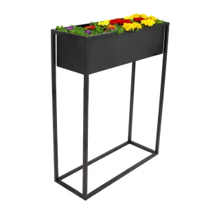 Sunnydaze Modern Simplicity Metal Raised Planter Box with Legs - Black - 27.5"