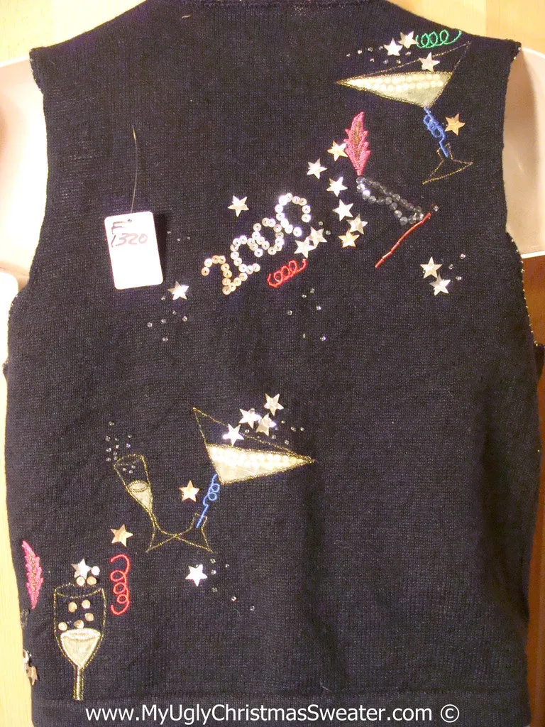 Tacky Happy New Year Sweater Vest with Sequin Bling (f1320)