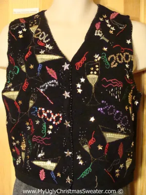 Tacky Happy New Year Sweater Vest with Sequin Bling (f1320)