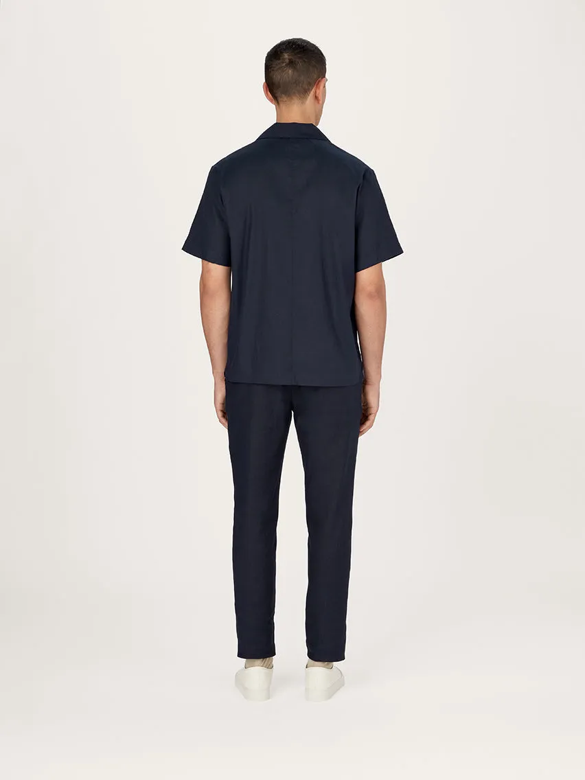 The Cuban Collar Linen || Navy | Linen