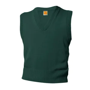 V-Neck Sleeveless Pullover - w/ School Logo - Green