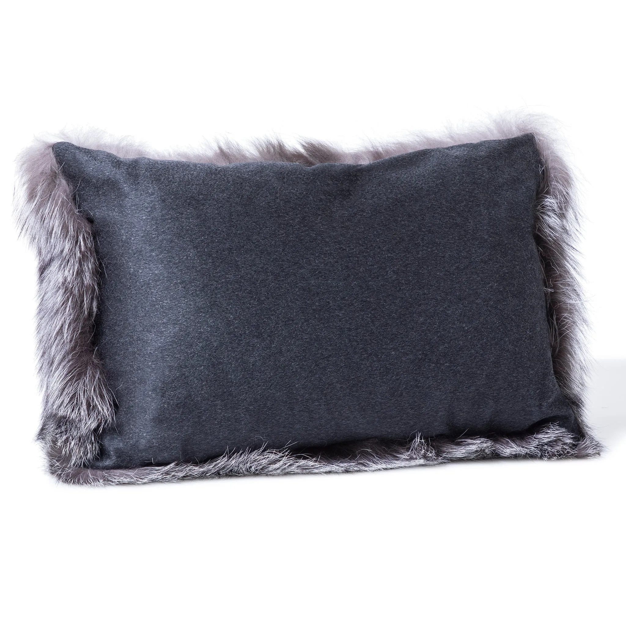 Volpe Silver Finland Fur and Cashmere Pillow- Grey