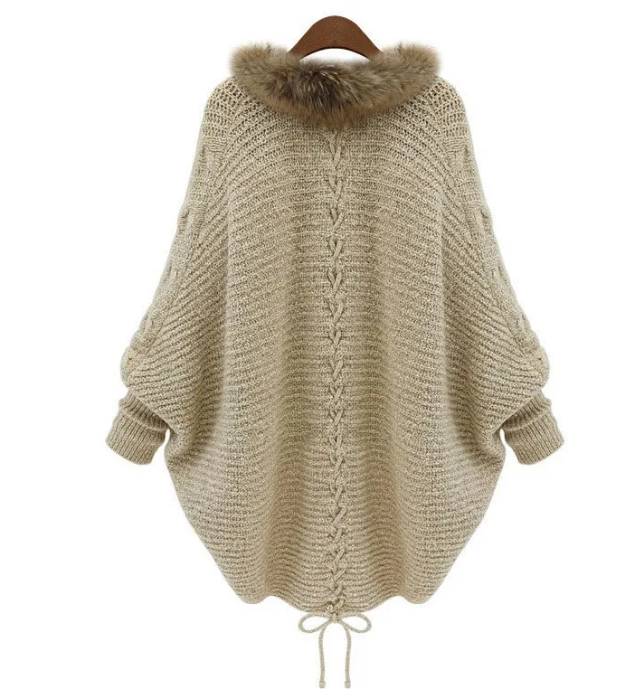 Women Cardigan Bat Faux Fur Cardigan Sweater