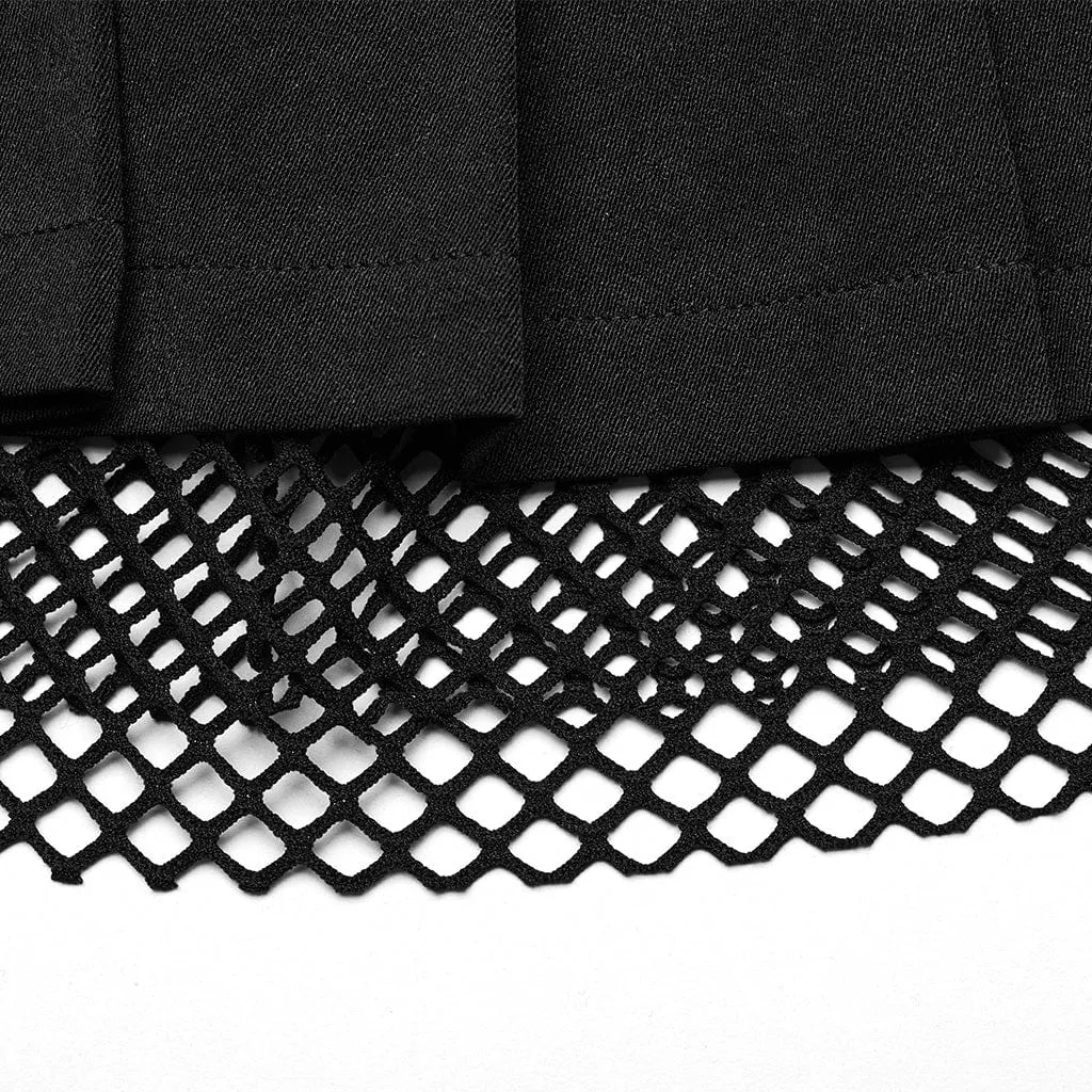 Women's Punk Mesh Splice Straps Pleated Skirt