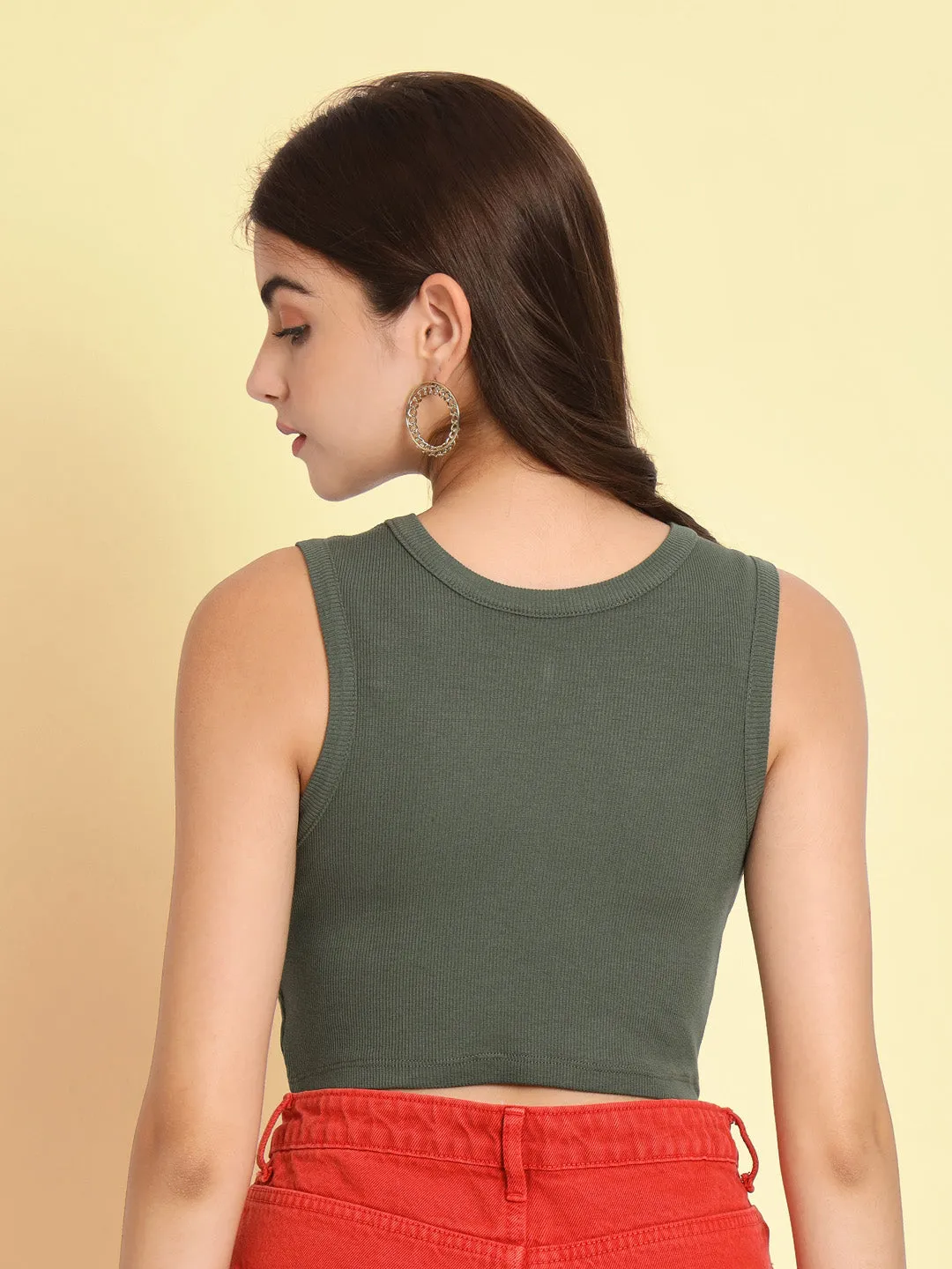 Women's Sleeveless Fitted Olive Top