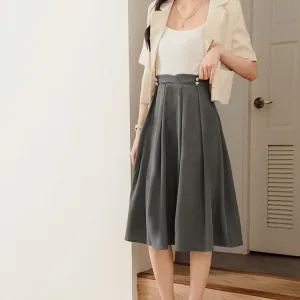 Work A-Line Pleated Button Midi Swing Skirt