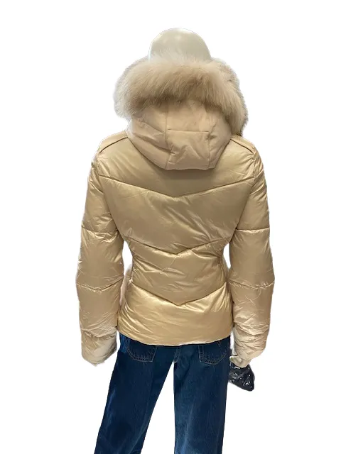 Yes Zee Giubbotto donna trapuntato con gilet staccabile con cappuccio e pelliccia eco J016QV00 0222 beige